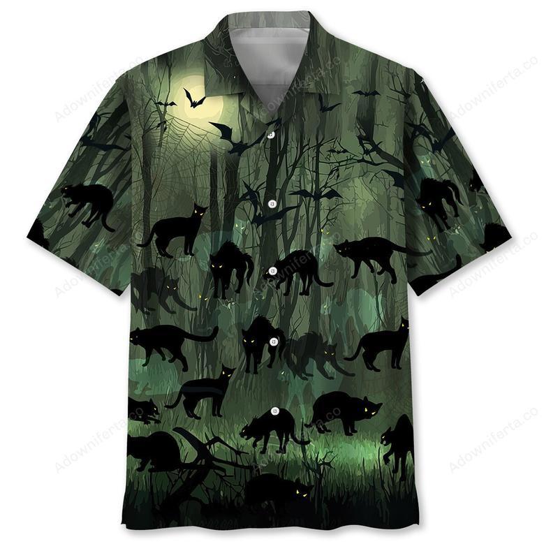 Creepy Black Cat Halloween Hawaiian Shirt