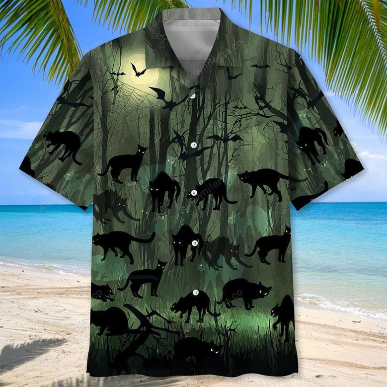 Creepy Black Cat Halloween Hawaiian Shirt