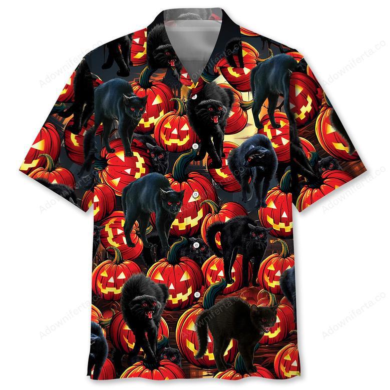 Creepy Black Cat Pumpkins Hawaiian Shirt