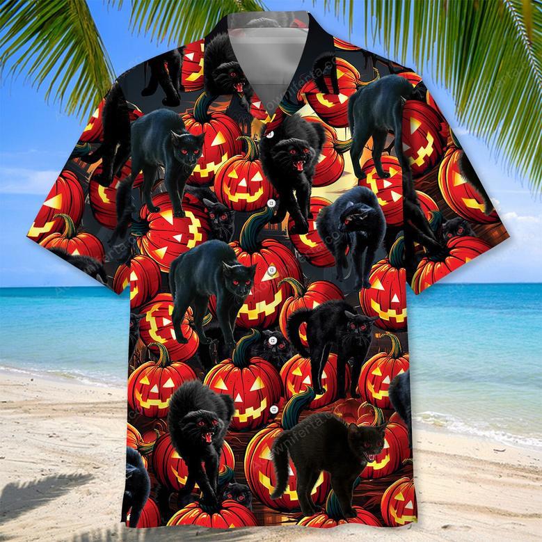 Creepy Black Cat Pumpkins Hawaiian Shirt