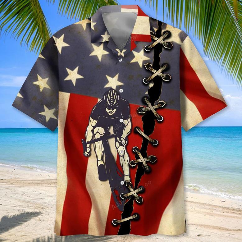 cycling america flag hawaiian shirt