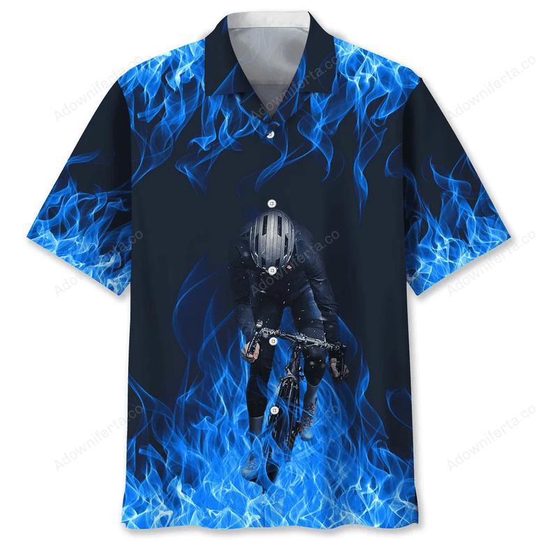 cycling blue fire hawaiian shirt