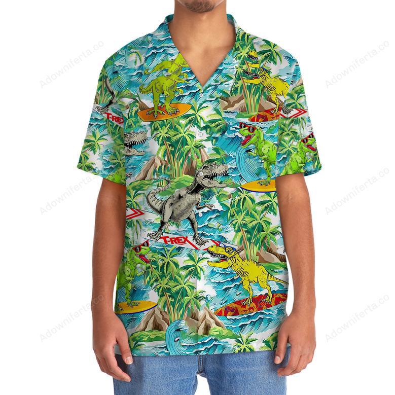 Dinosaur Surfing Hawaiian Shirt