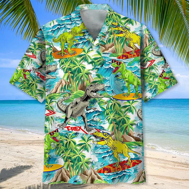 Dinosaur Surfing Hawaiian Shirt