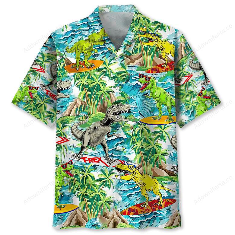 Dinosaur Surfing Hawaiian Shirt