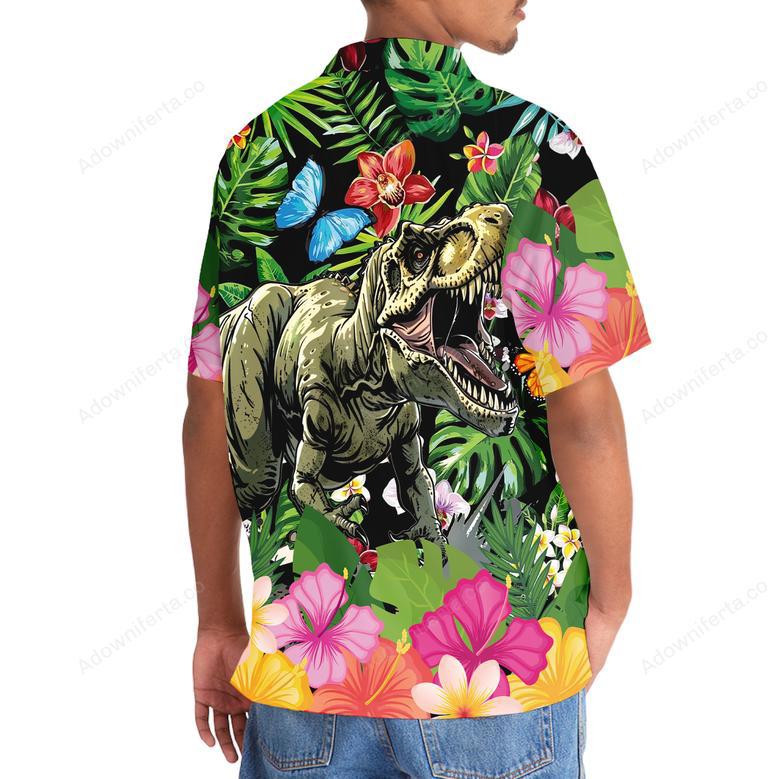 Dinosaur Tropical Flowers Hawaiian Shirt