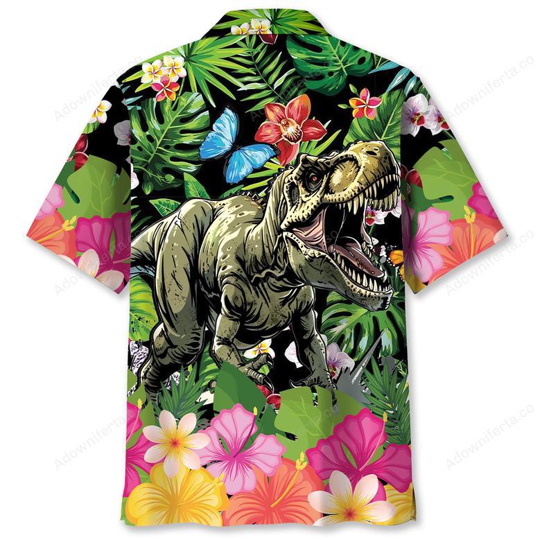 Dinosaur Tropical Flowers Hawaiian Shirt