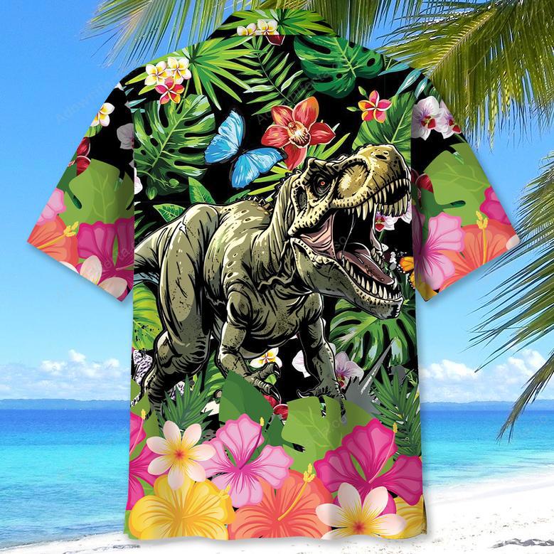 Dinosaur Tropical Flowers Hawaiian Shirt