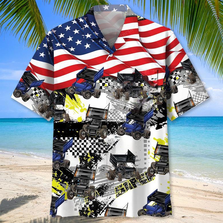 Dirt Track Racing Sprint Car USA Hawaiian Shirt