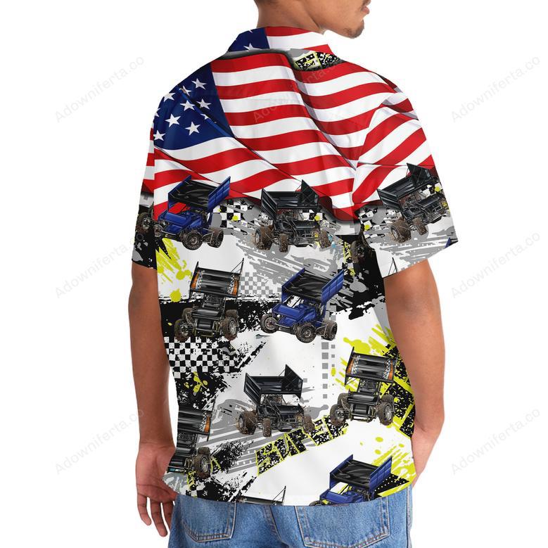 Dirt Track Racing Sprint Car USA Hawaiian Shirt