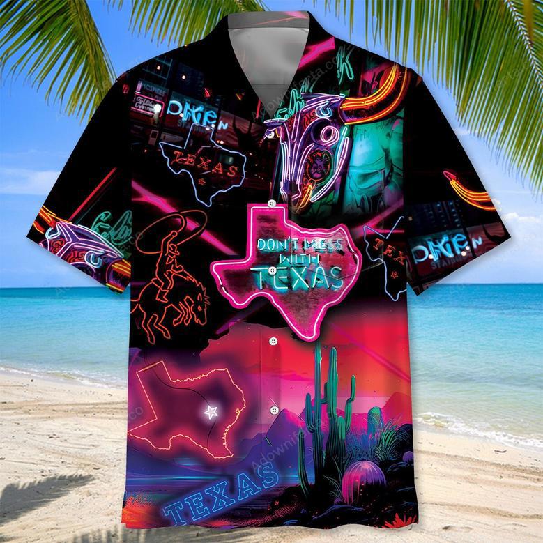 Don't Mess With Texas Neon Style Pocket Hawaiian Shirt