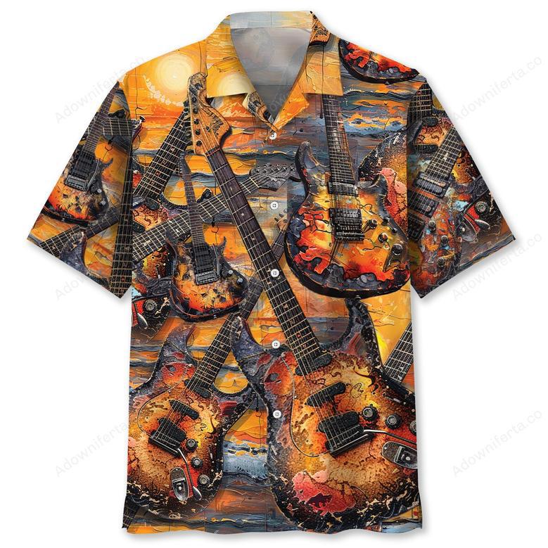 Electric Guitar Art Sunset Hawaiian Shirt