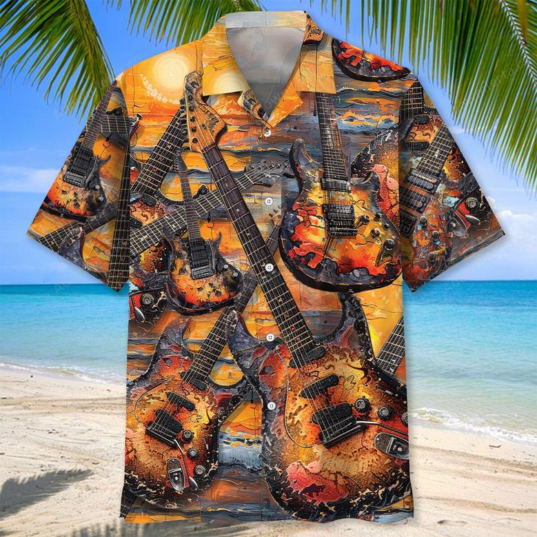 Electric Guitar Art Sunset Hawaiian Shirt