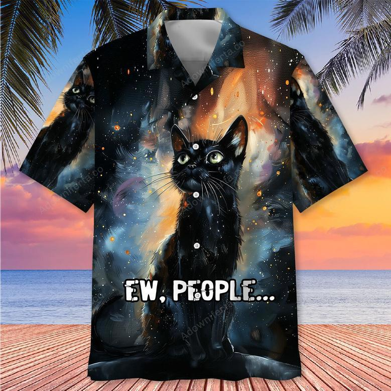 Ew People Black Cat Hawaiian Shirt