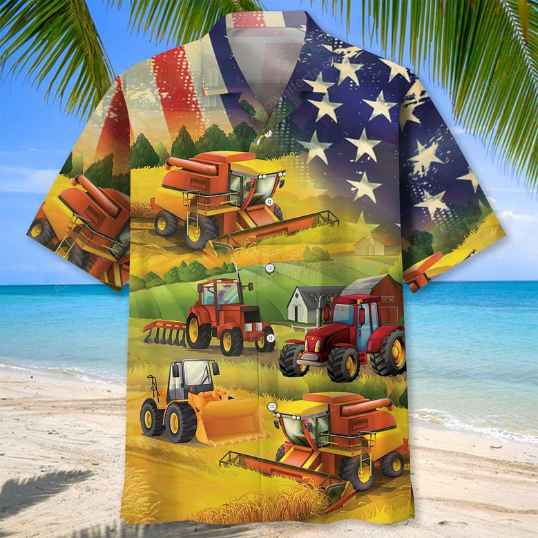 Farmer Tractor Amercian Flag Hawaiian Shirt