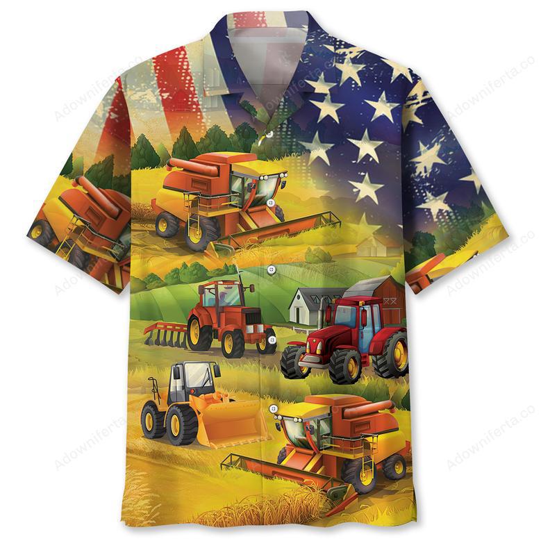 Farmer Tractor Amercian Flag Hawaiian Shirt