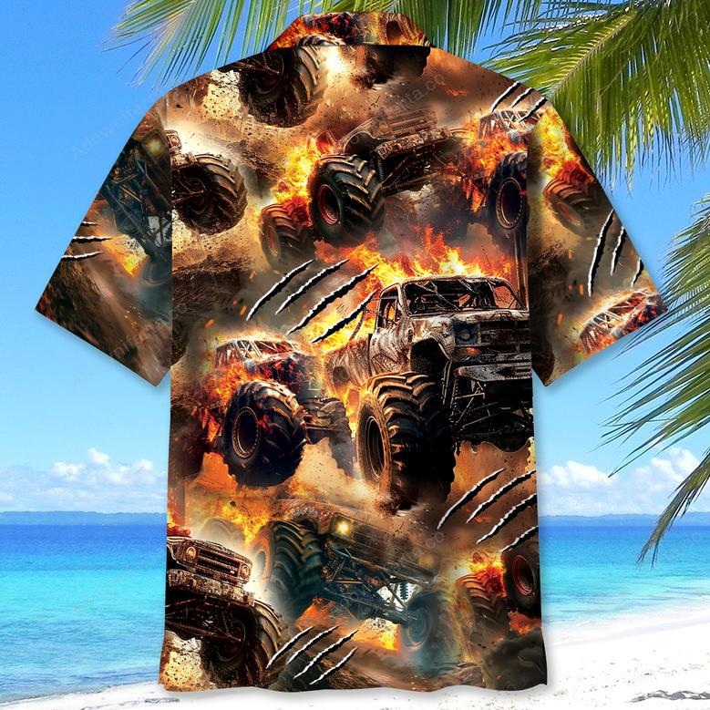 Fire Monster Truck Car Hawaiian Shirt