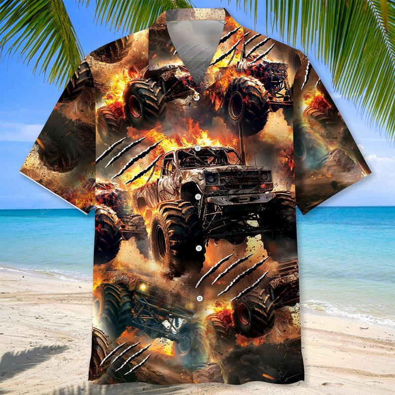 Fire Monster Truck Car Hawaiian Shirt