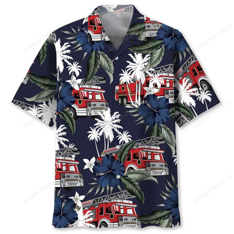 Fire Truck Dark Blue Hawaiian Shirt