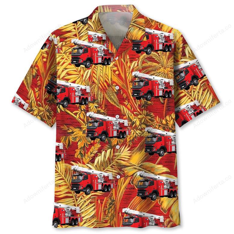 Fire Truck Tropical Orange Hawaiian Shirt