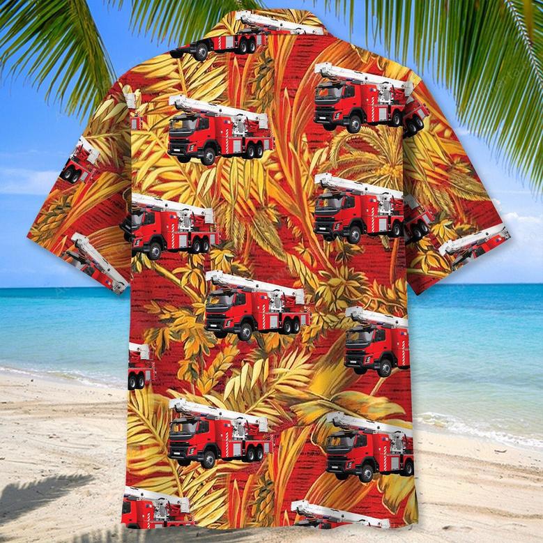 Fire Truck Tropical Orange Hawaiian Shirt