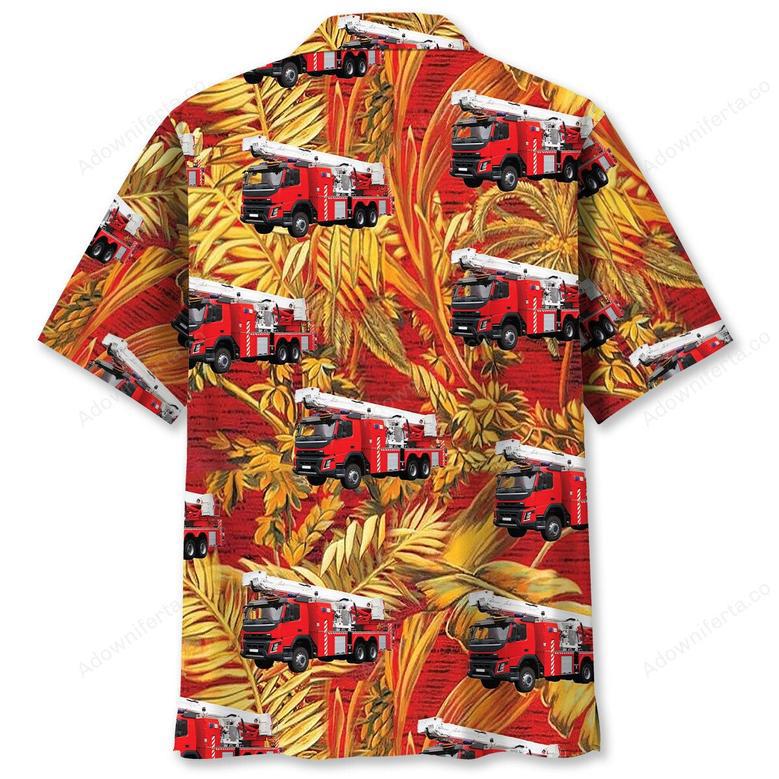 Fire Truck Tropical Orange Hawaiian Shirt