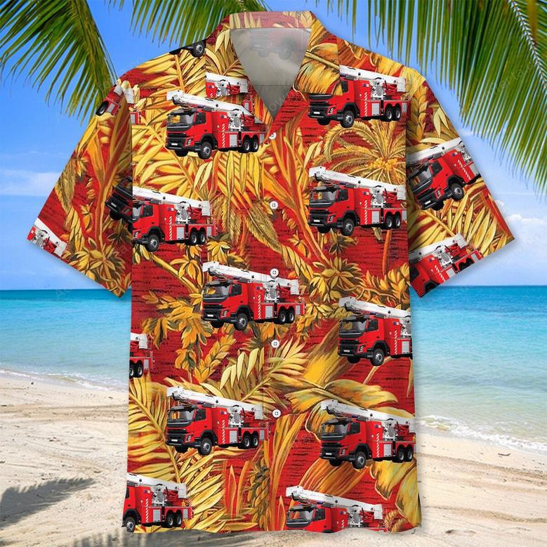 Fire Truck Tropical Orange Hawaiian Shirt