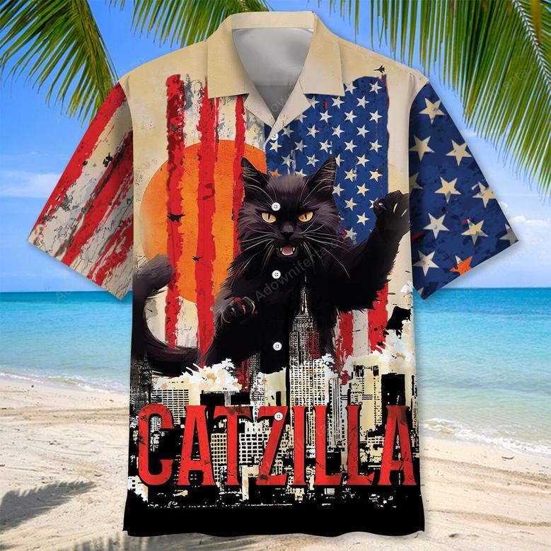 Funny America Black Cat Hawaiian Shirt