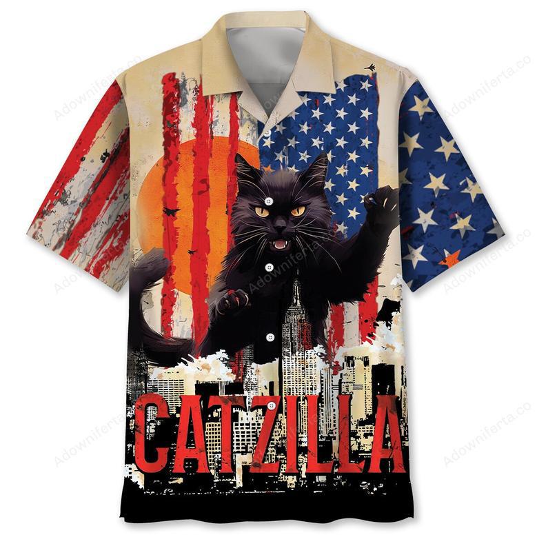 Funny America Black Cat Hawaiian Shirt