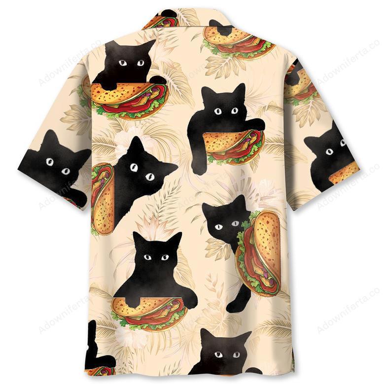 Funny Black Cat Hiding With Taco Hawaiian Shirt