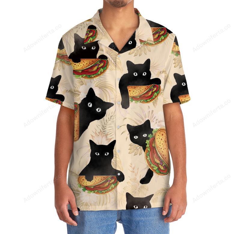 Funny Black Cat Hiding With Taco Hawaiian Shirt