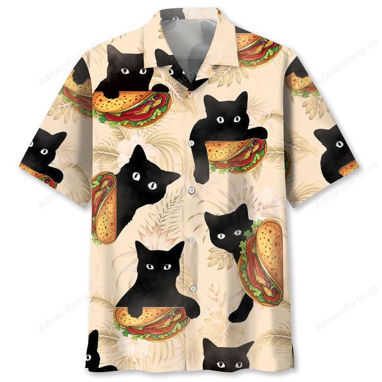 Funny Black Cat Hiding With Taco Hawaiian Shirt