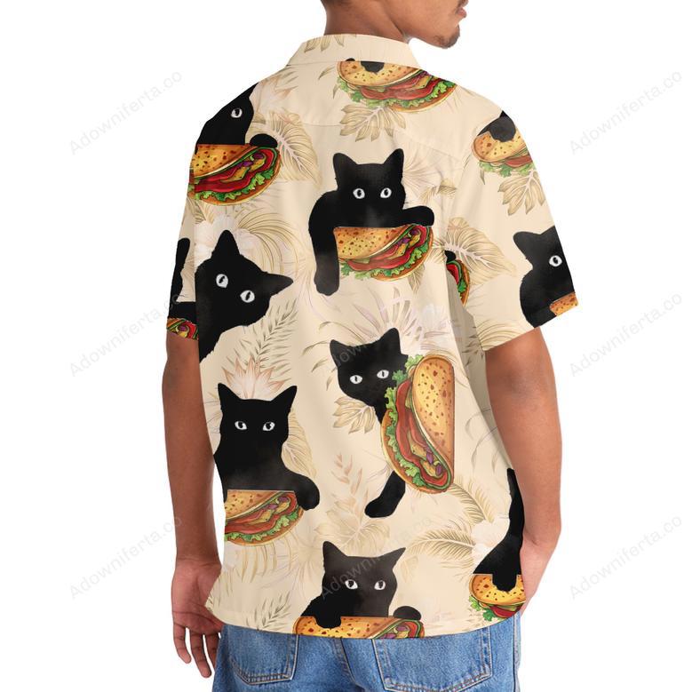 Funny Black Cat Hiding With Taco Hawaiian Shirt