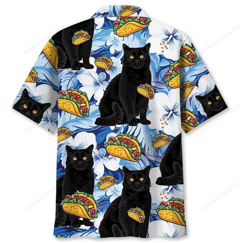 Funny Black Cat Taco Blue Hawaiian Shirt