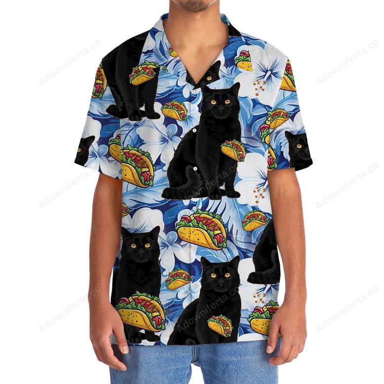 Funny Black Cat Taco Blue Hawaiian Shirt