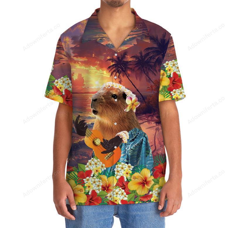 Funny Cappybara Guitar Hawaiian Shirt