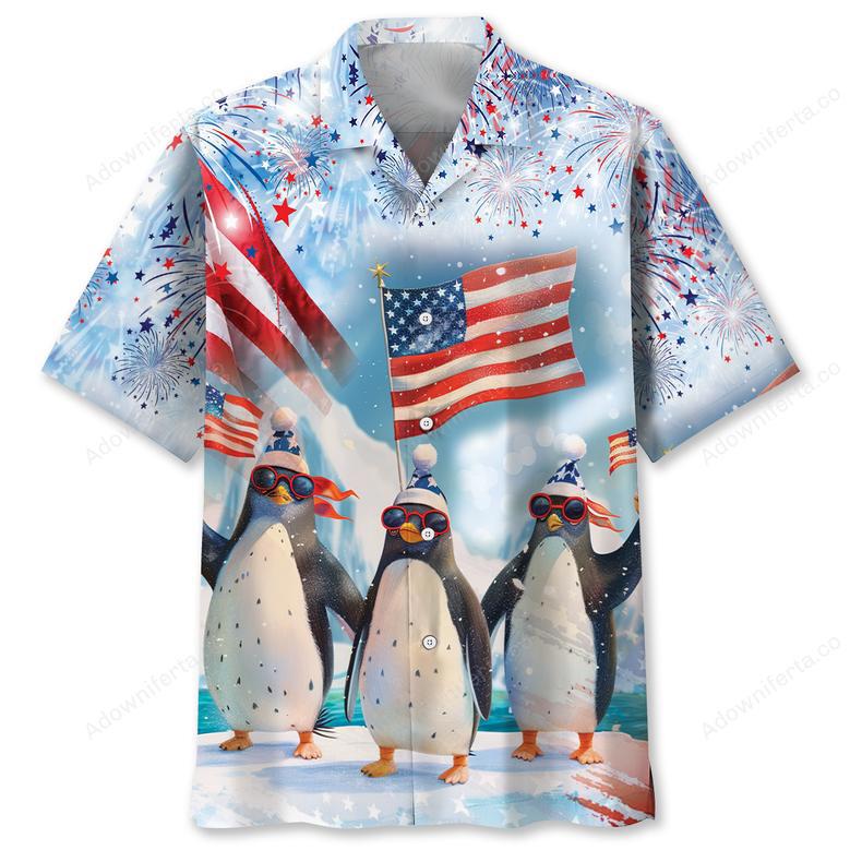 Funny Penguin Happy July Hawaiian Shirt