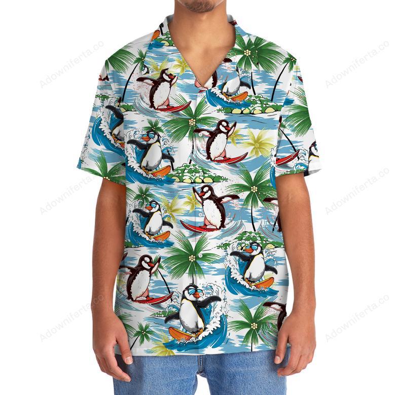 Funny Penguin Surfing Hawaiian Shirt