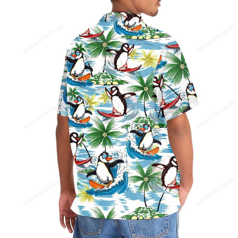 Funny Penguin Surfing Hawaiian Shirt