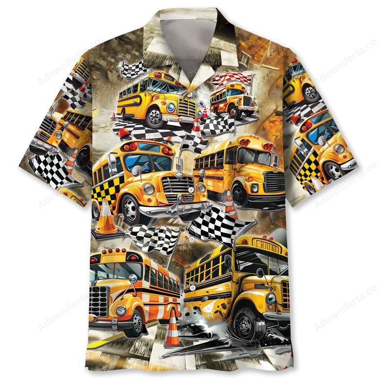 Funny School Bus Drag Racing Hawaiian Shirt