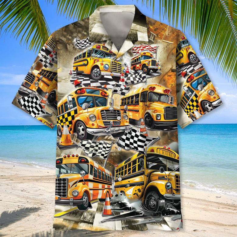 Funny School Bus Drag Racing Hawaiian Shirt