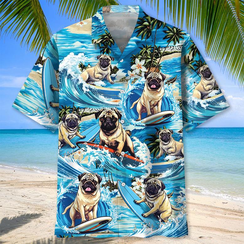 Funny Surfing Pug Hawaiian Shirt