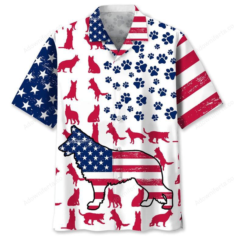 German Shepherd Usa Flag Hawaiian Shirt