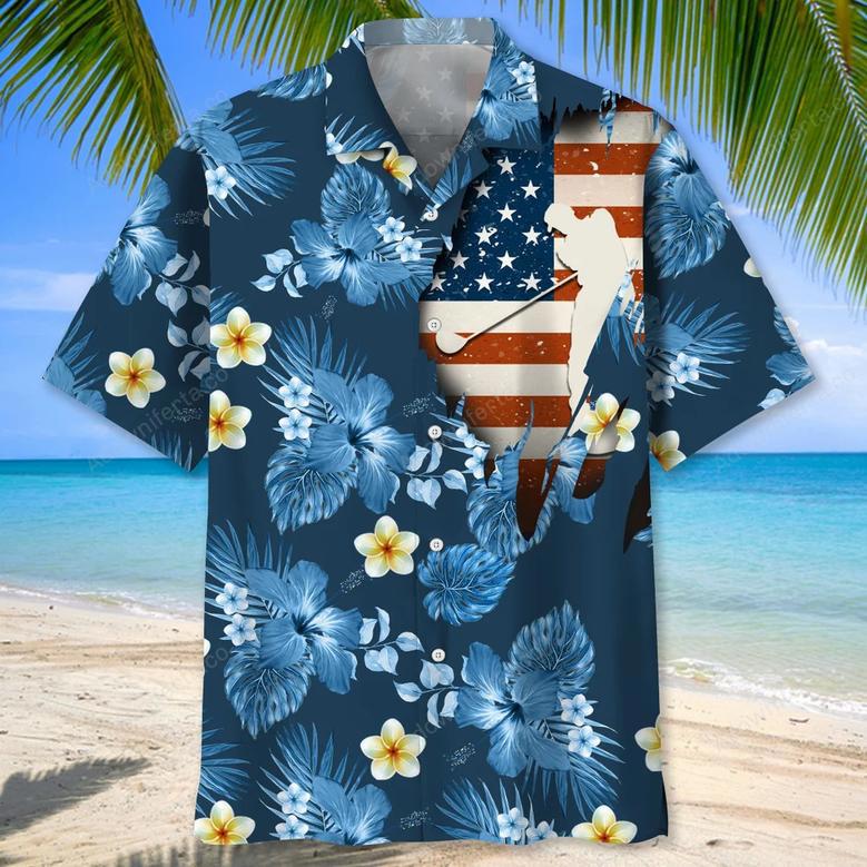 Golf Usa Blue Tropical Hawaiian Shirt