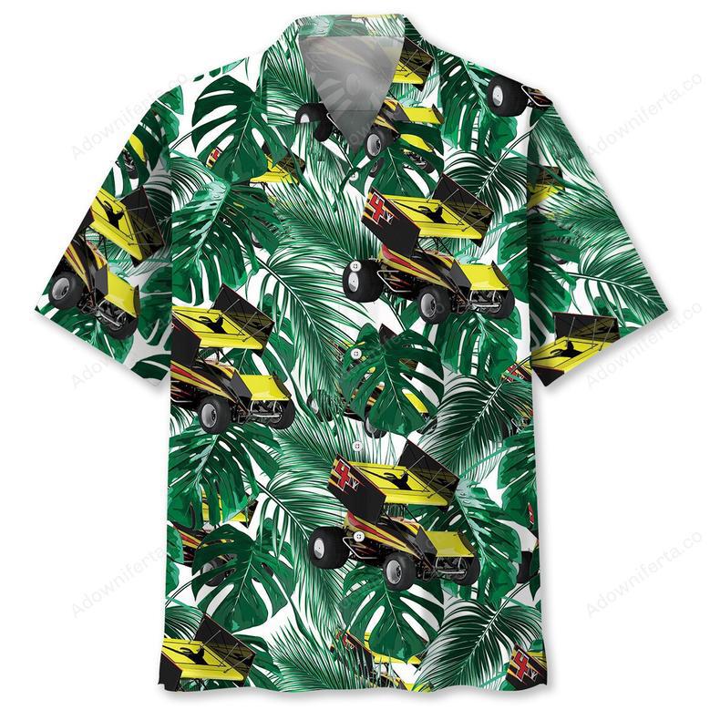 Green Tropical Sprint Car Racing Hawaiian Shirt