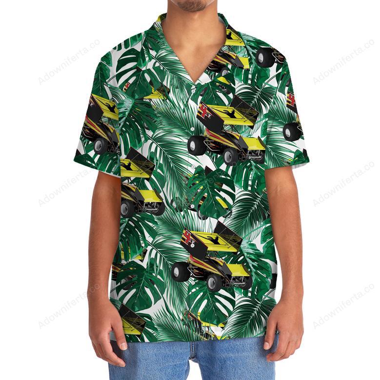 Green Tropical Sprint Car Racing Hawaiian Shirt