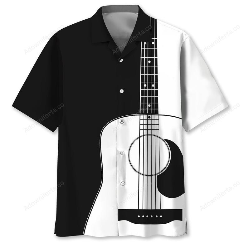 guitar black and white pattern hawaiian shirt