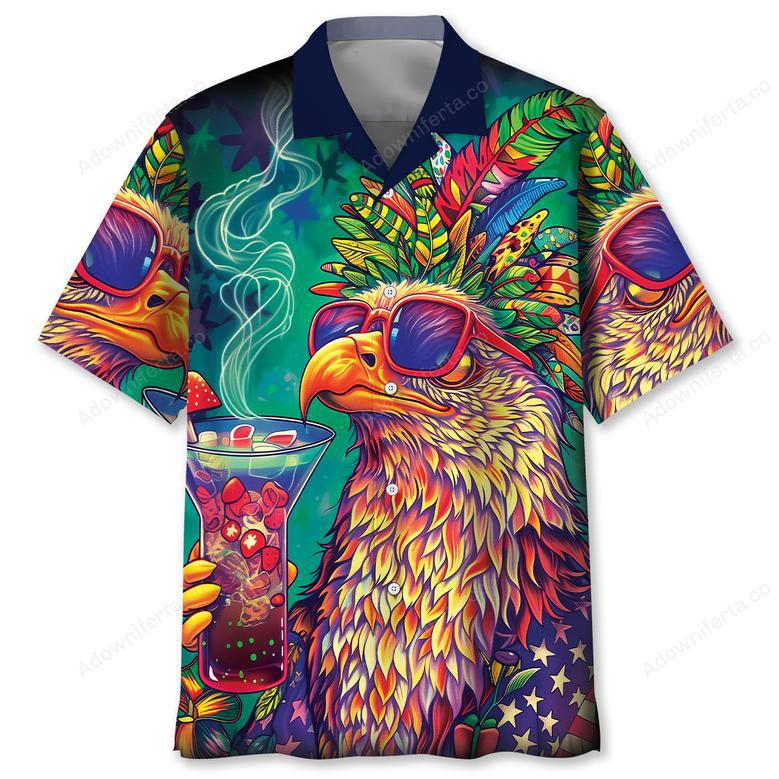 Hippie Bald Eagle Funny Art Hawaiian Shirt