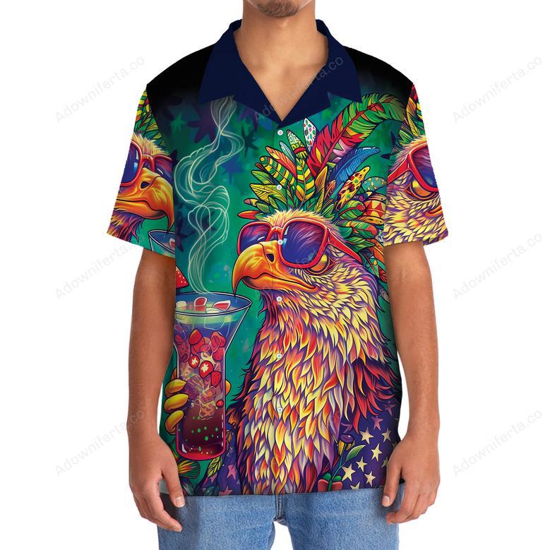 Hippie Bald Eagle Funny Art Hawaiian Shirt