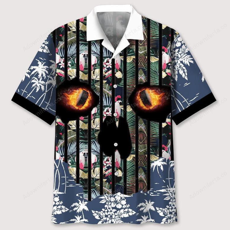 Hockey Flower Skull Hawaiian Shirt